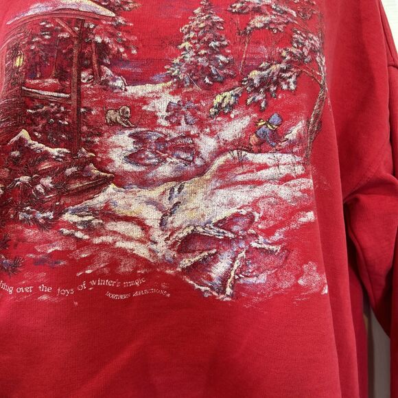 Vintage Northern Reflections Winter Cabin Graphic Sweatshirt Red Cottage Core XL - Picture 6 of 13